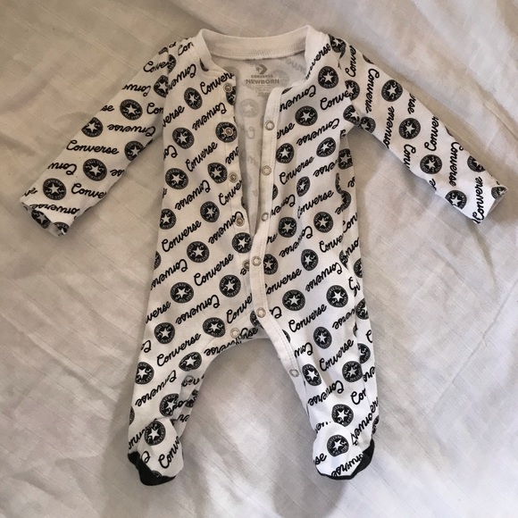 Converse Logo Script Footed Coverall Baby Onesie - Picture 4 of 7